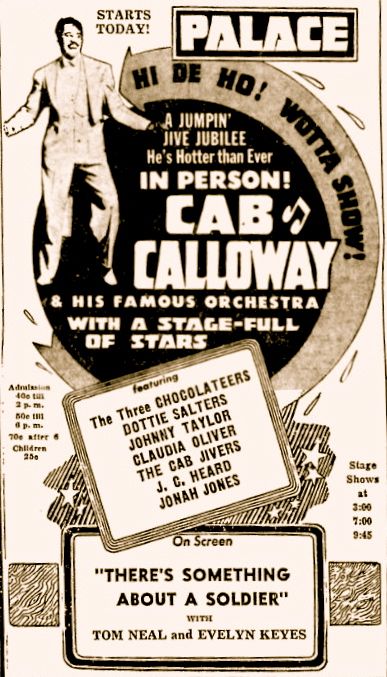 Cab Calloway, press ad 1944 Palace Youngstown Cab Calloway, press ad 1944 Palace Youngstown